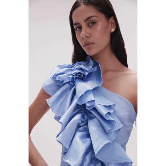 NEW Aje Adelia Ruffle Midi Dress AU 10 US 6 Light Sky Blue One Shoulder Midi - Picture 4 of 15